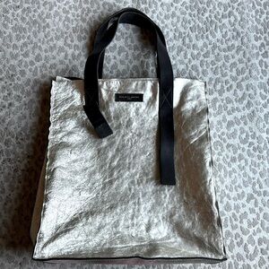 Philippe Model Rare Large Gold Metallic Satchel Bag with Contrast Leather